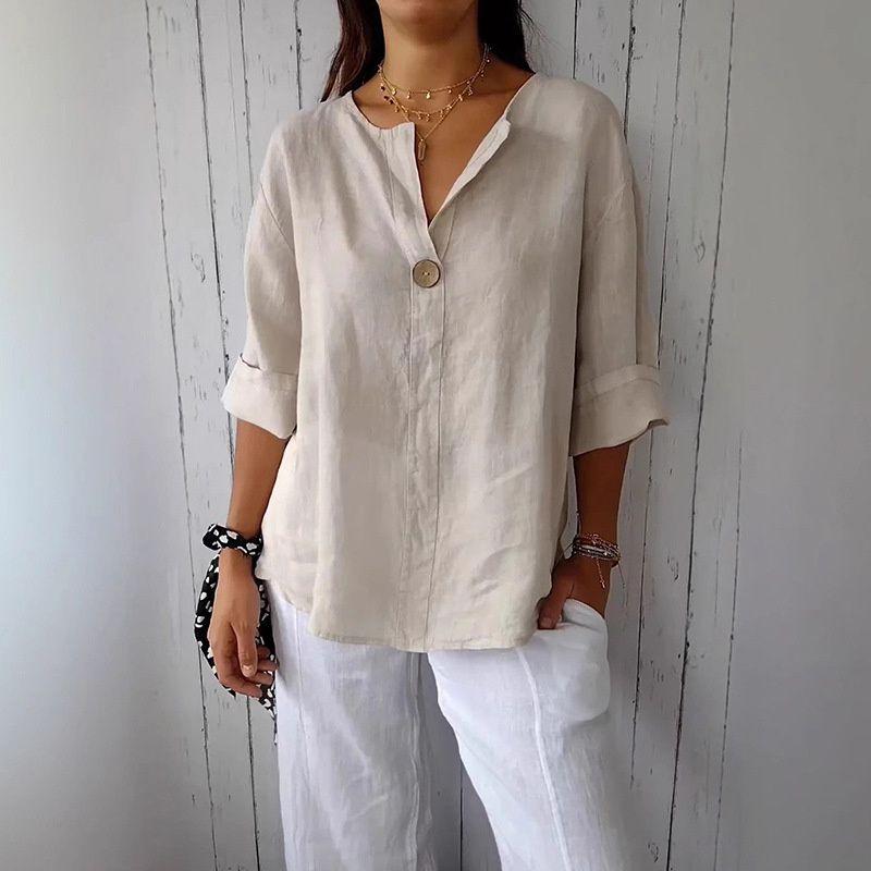 S-5XL Summer Women T Shirt Ladies Tops Loose T-shirt Cotton Linen Button Top