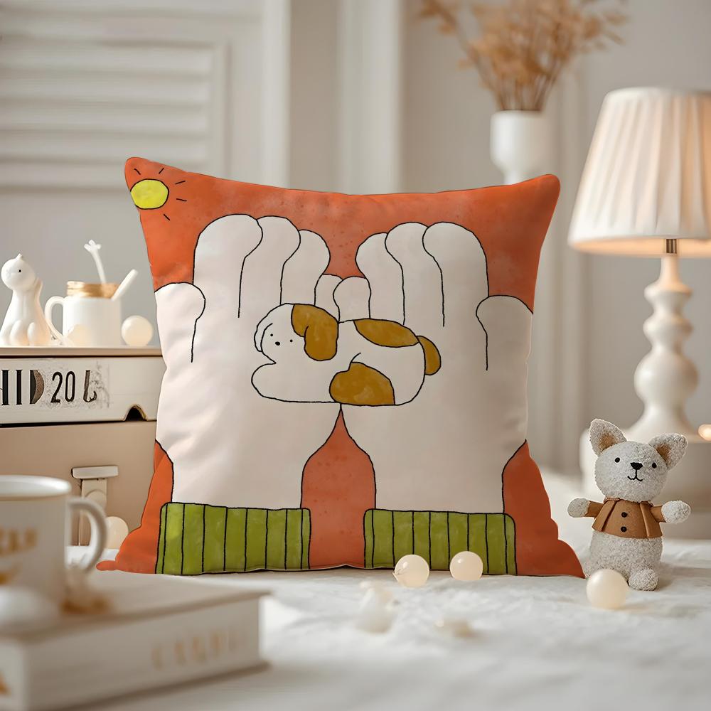 Heartwarming Illustrations Cushion Cover Pattern Printed Pillowcase For Living Room Sofa Cushion Cover & Bedroom Decor