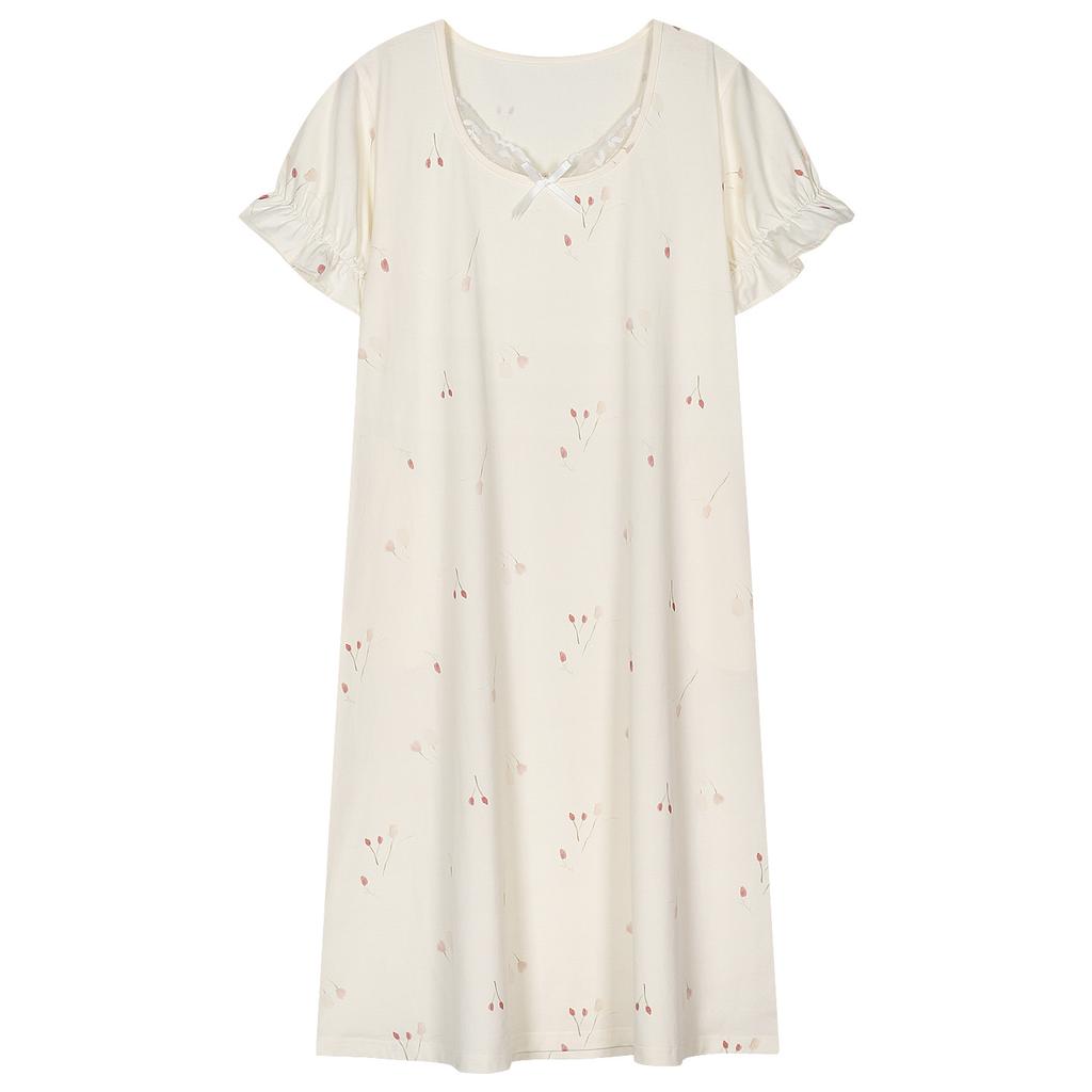 Summer Modal Short-sleeved Nightgown Women's Loose, Sweet and High-end Sense Can Be Worn Outside Medium and Long Over the Knee New Loungewear