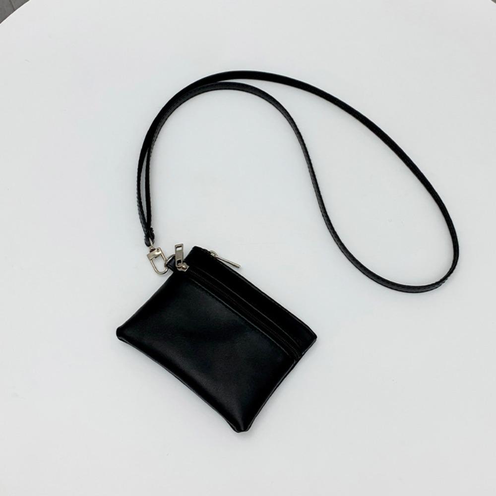 

Сумка для хранения с ремешком на шею, однотонный небольшой кошелек для монет, сумка на молнии чёрный