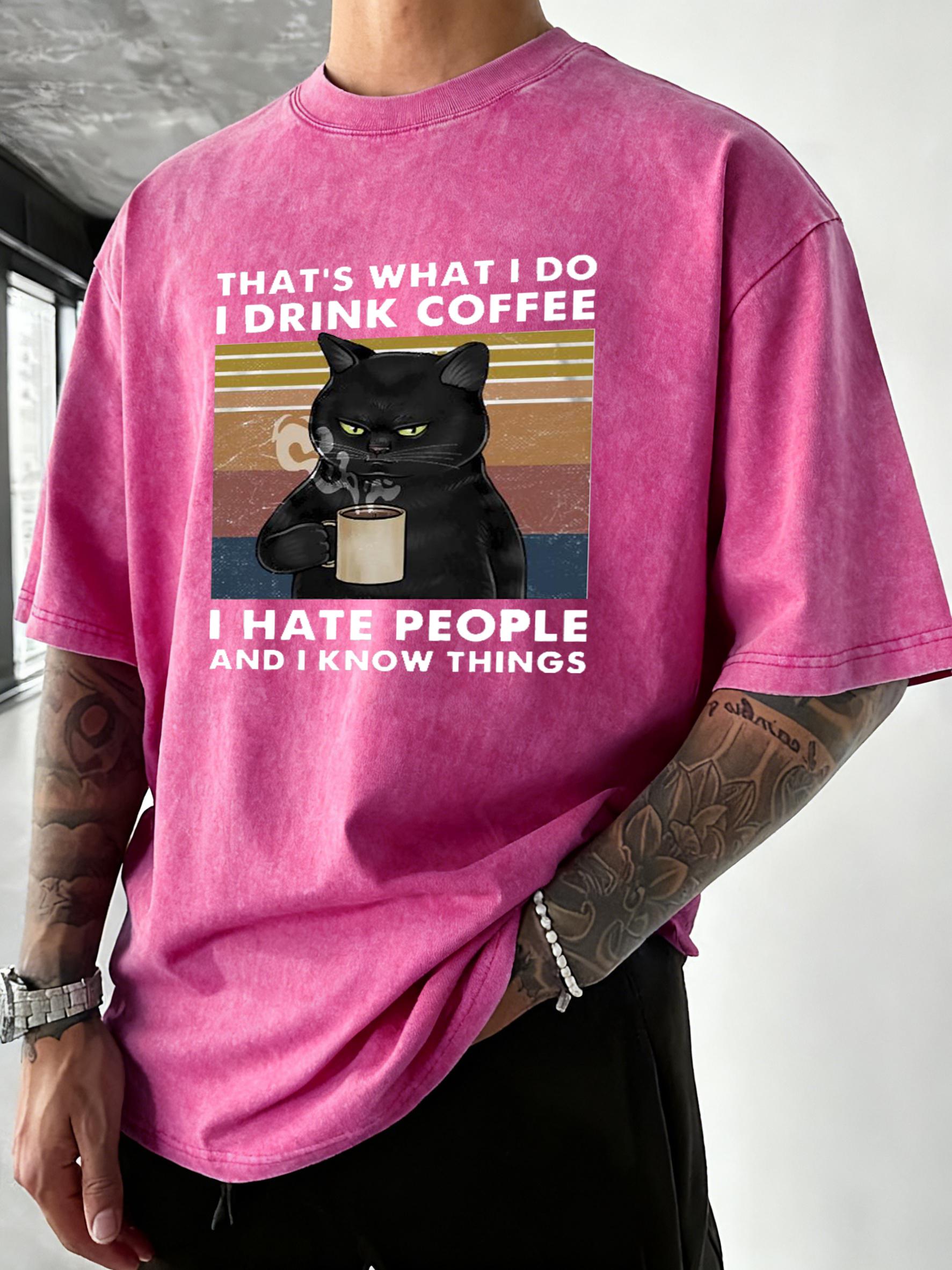 

Cats Love To Drink Coffee Pattern Washed TShirts Men Oversized Casual T Shirt Sport Crewneck Tee Tops Cotton Summer Clothes S