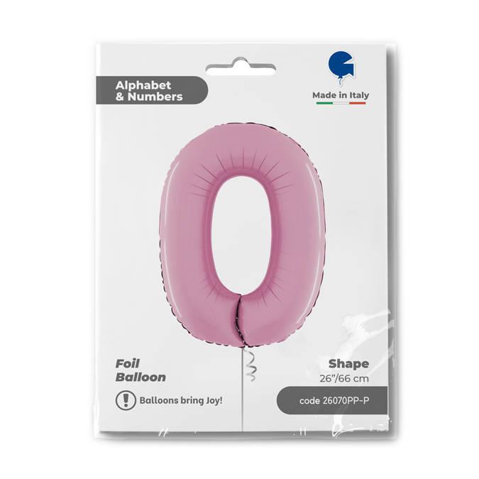 Balon Foliowy Cyfra 0 Różowa Pastel Pink, 66 Cm Grabo
