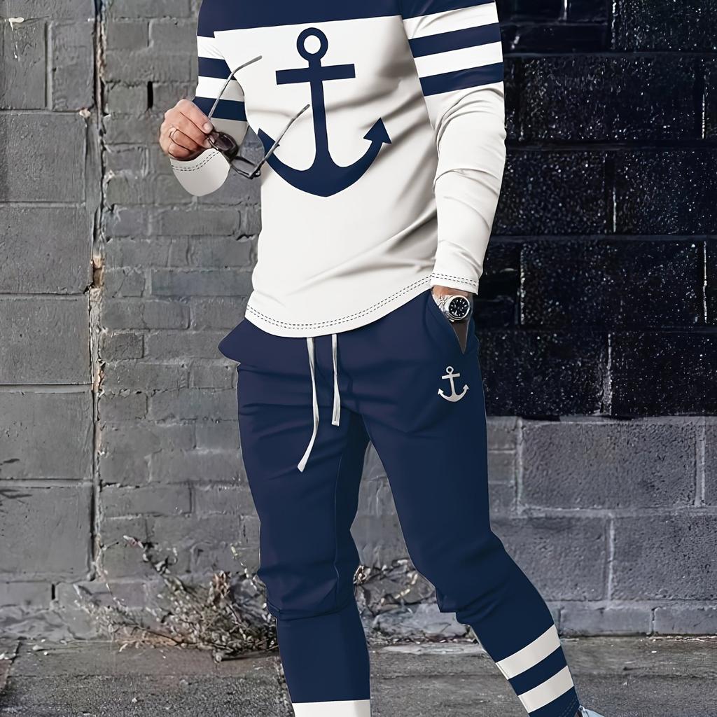 Men's Ultra-Soft Comfort Gradient Casual Tracksuit Set - Crew Neck Long Sleeve Top & Joggers with Pockets, Machine Washable