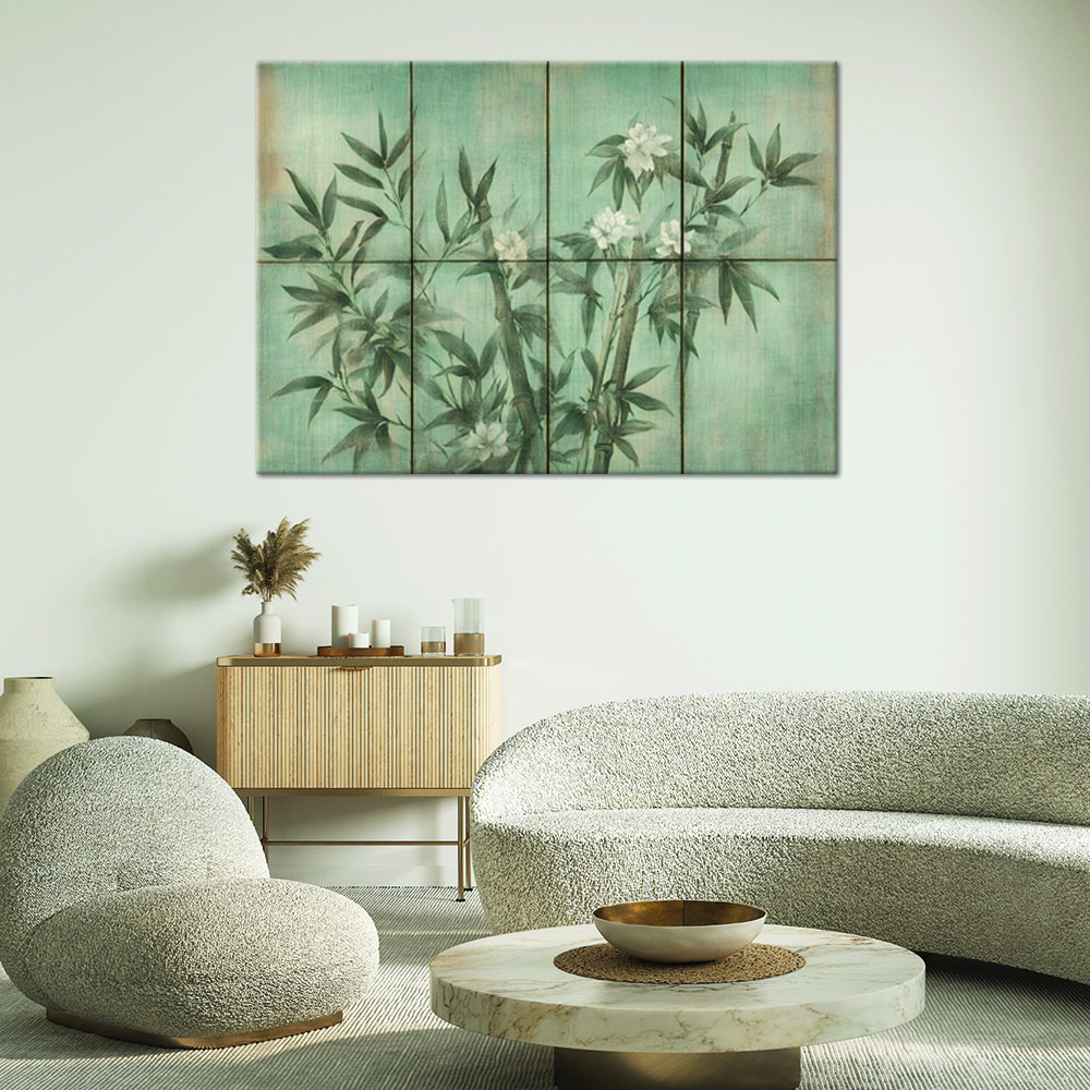 Canvas print, Bamboo Shoots With Flowers On Textured Background