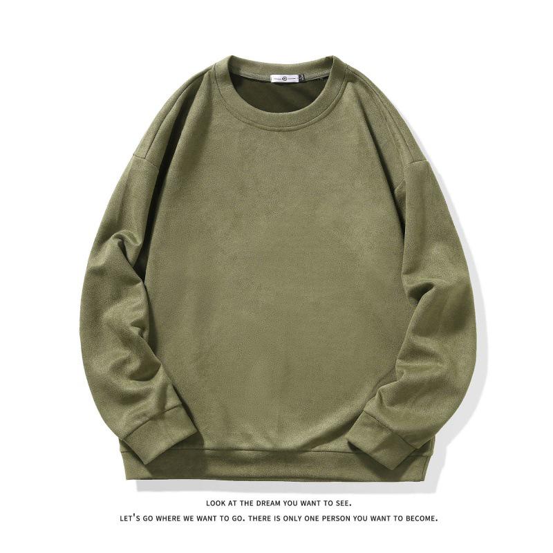 

2023 Men s Plus Size Suede Fleece Hoodie - Hong Kong Style, Solid Color, Round Neck, Long Sleeve 2XL армия зеленый