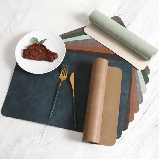 Faux Leather Placemat Coaster Dining Table Heat Insulation Pad Dual Side Waterproof Placemat for Kitchen Countertops Dining Tables