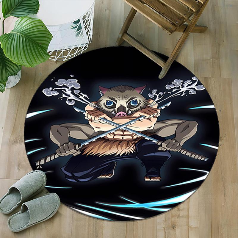 1pc Demon Slayer1 Print Round Carpet Chair Round Carpet Suitable for Bedroom Living Room Home Decorative Carpet
