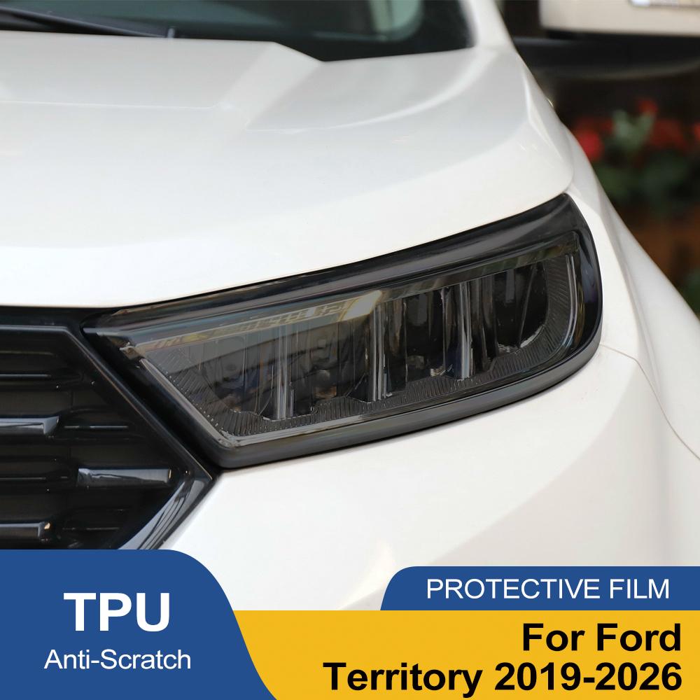 High-Gloss Car Headlight Protective Film For Ford Territory Equator Sport Smoke Black Pre Cut TPU PPF Anti-Scratch Vinyl Wrap