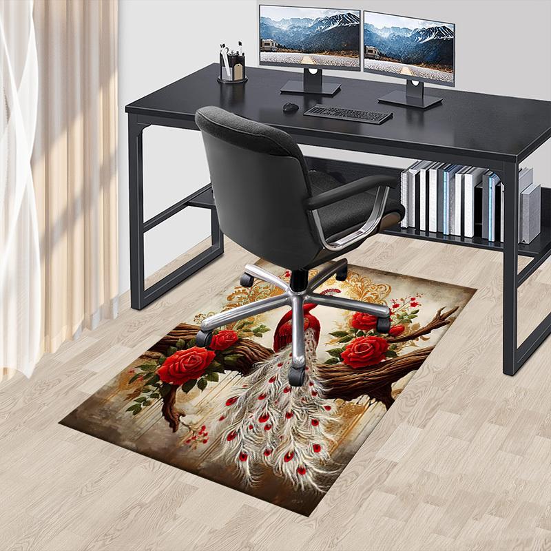 1PC Peacock Roses Extra Large Non Slip Floor carpet, Office, family, bedroom, Studio Large Area Rug Indoor Rugs