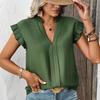 Summer New Retro Casual Tops Women Flying Sleeve Ruffled Solid V-neck Loose Shirts for Women Fashion Elegant Slim Simple Office Ladies Blouses 26607