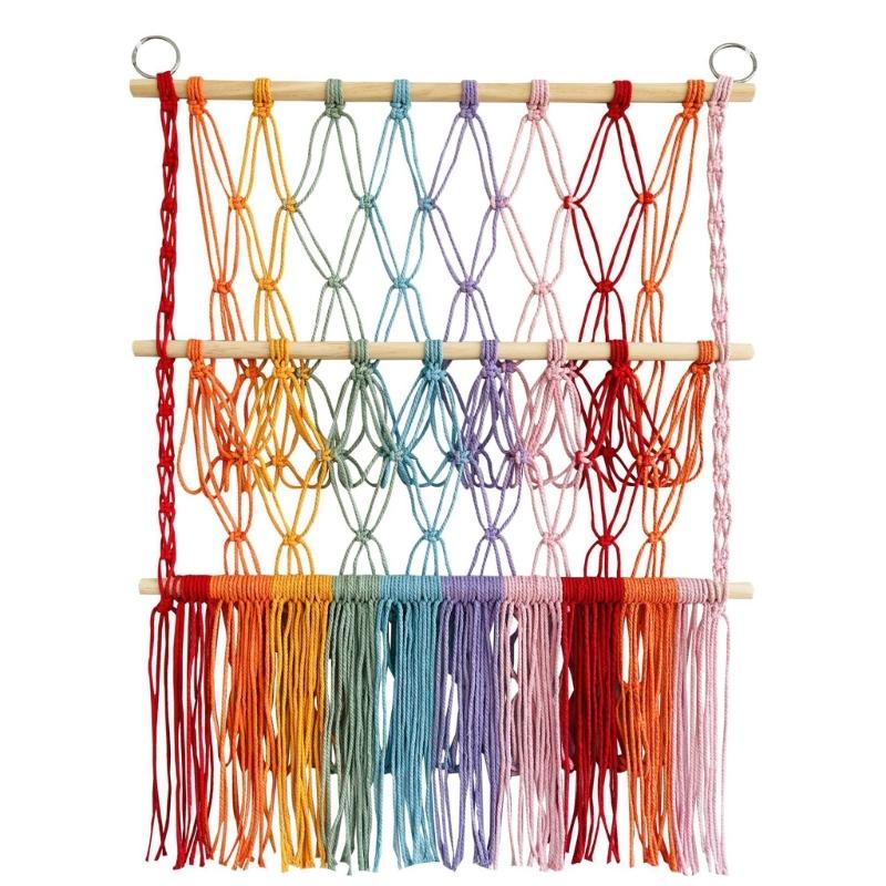 

Двухъярусная полка-органайзер Настенные плетеные органайзеры для хранения Домашний декор Деревянная палка Сетчатый карман для хранения игрушек для детей