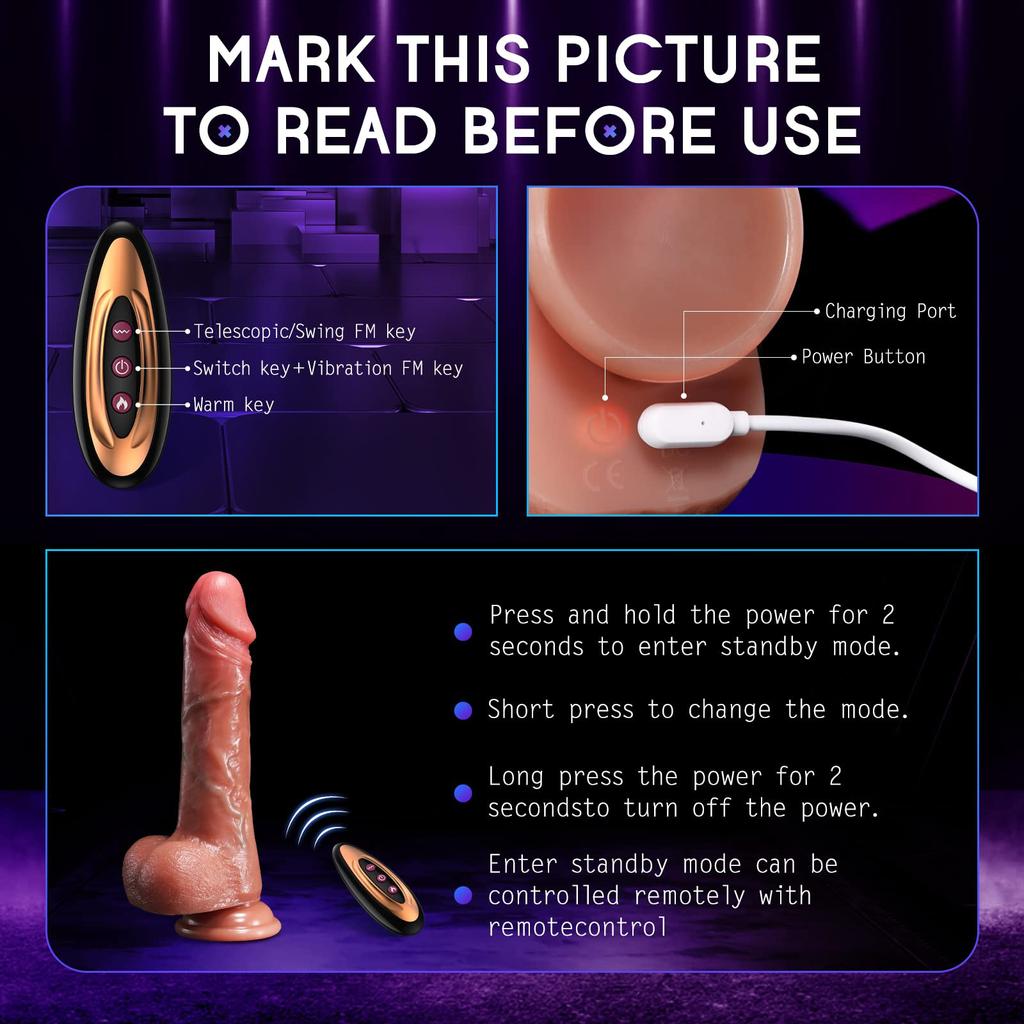 Thrusting Dildo Vibrator Toys - Realistic Dildos For G Anal Stimulation With 8 Thrusting & 10 Vibration & Heating