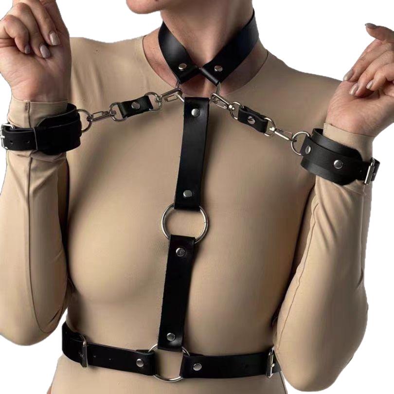 Adult Leather-Alternative Female Restraint Set: Handcuffs & Erotic Choker for Couples