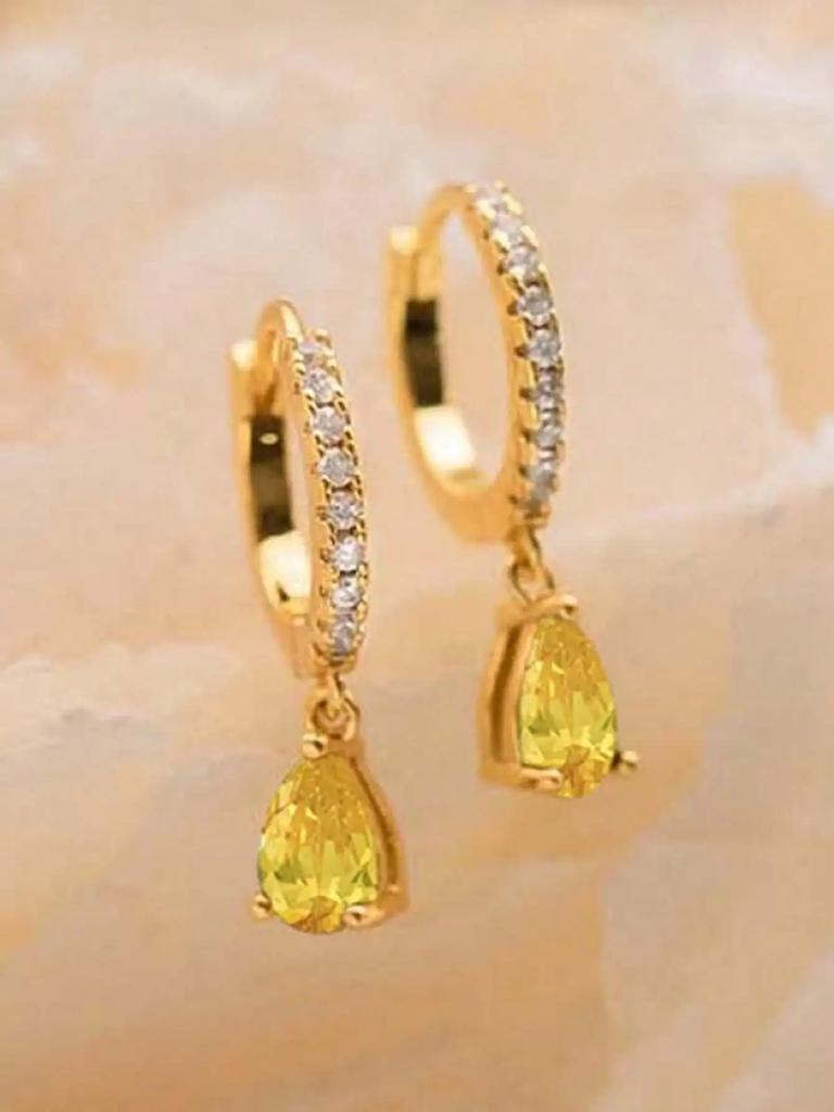 Copper Colorful Zircon Simple Fashion Water Drop Hoop Earring For Women Dating Partyt High Quality Fine Jewelry