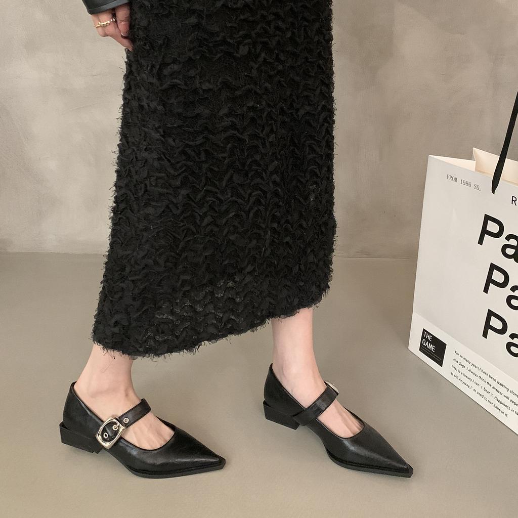 French Niche Black Pointed Single-shoe Women's Shoes New Spring Temperament Late Late Shoes Mary Jane Small Leather Shoes