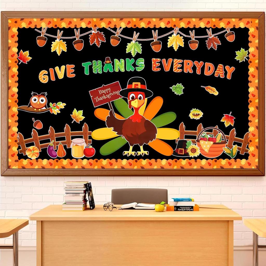 Konsait 49Pcs Turkey Bulletin Board Decorations, Happy Thanksgiving Cutouts for Bulletin Board, Thanksgiving Decoration for School Home Office