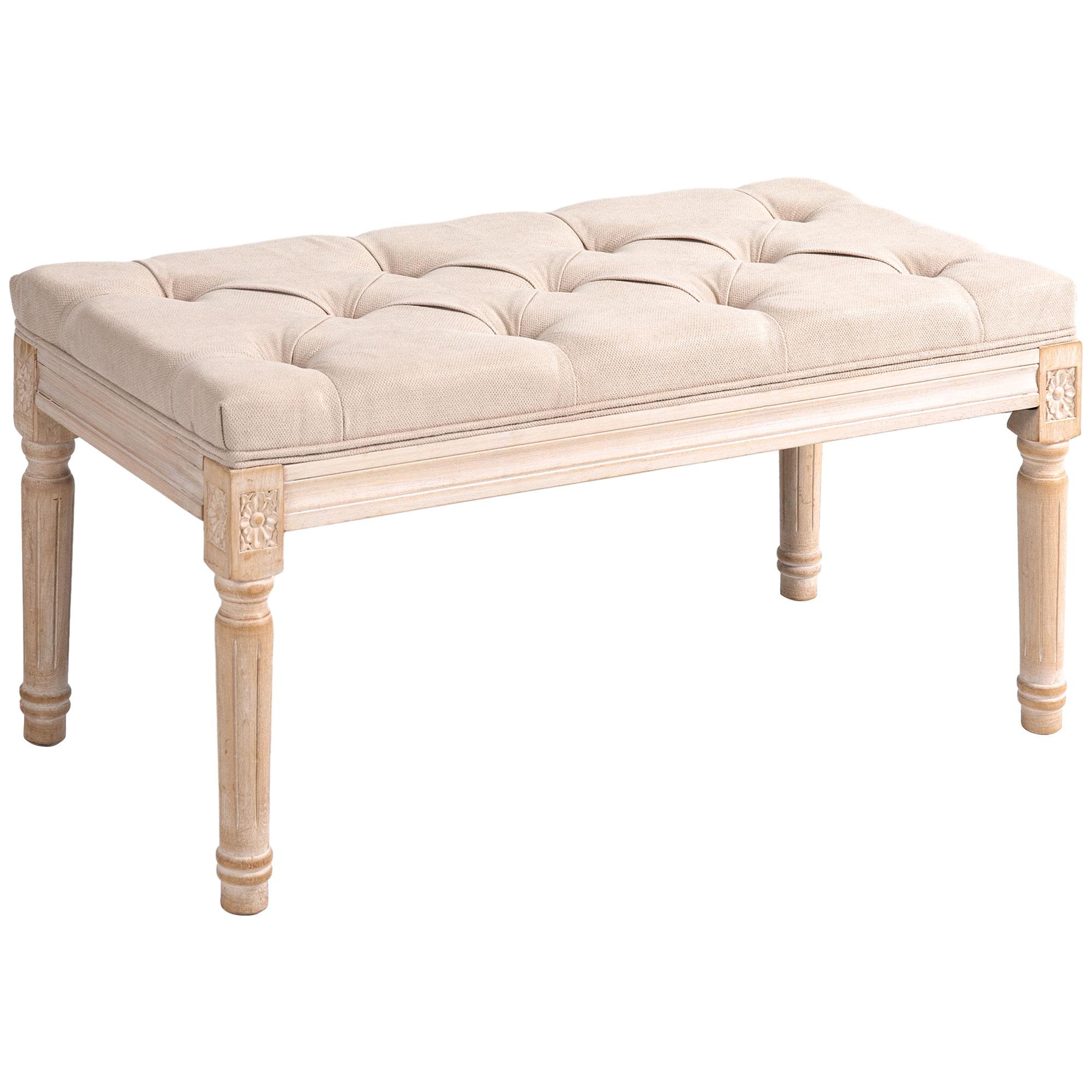 Banc Design Vintage Banc Vintage, Butoane capitonate, Picioare strunjite, Shabby Chic, Crem 80 x 40 x 43 cm bej