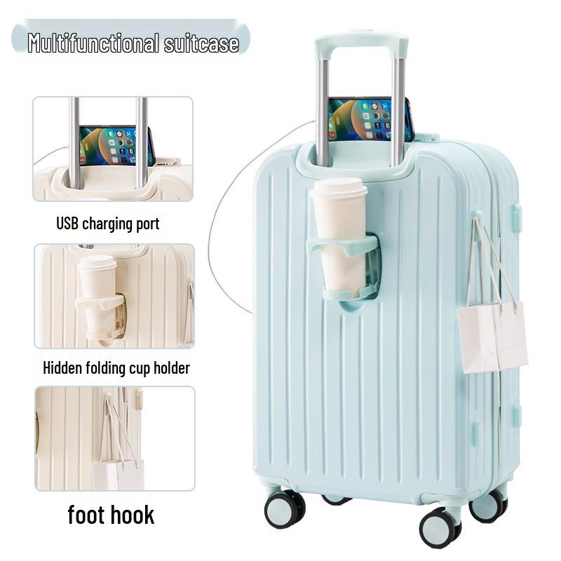 20-Inch Lightweight Women's Leather Carry-On with Silent Wheels and Multi-Functional Design