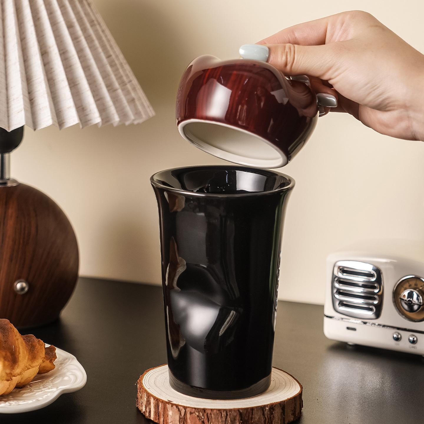 

New Light Luxury and High End Snake Fruit Ceramic Cup with Lid Office Coffee Cup Household Water Cup Birthday Gift 400ML