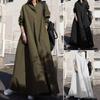 2025 Retro Women's Long Sleeve Lapel Dress with Solid Color and Loose Large Hem