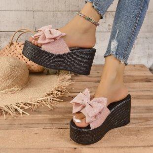 

Women s Fashionable Open-Toe Platform Sandals With Bowknot And Wedge Heels 43 рожевий