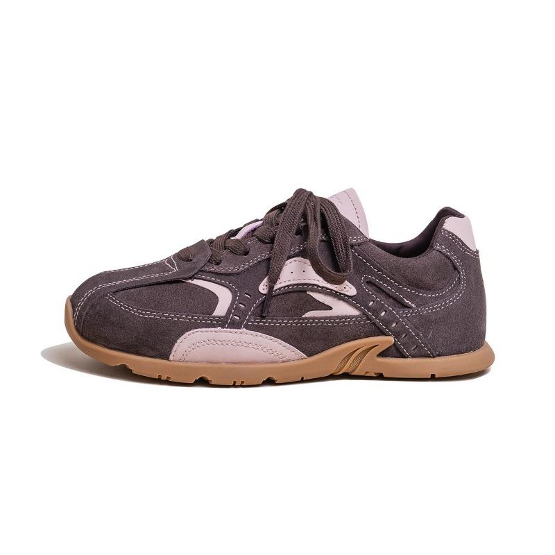 Autumn new flat-bottomed women's pink and brown three-color retro casual sneakers