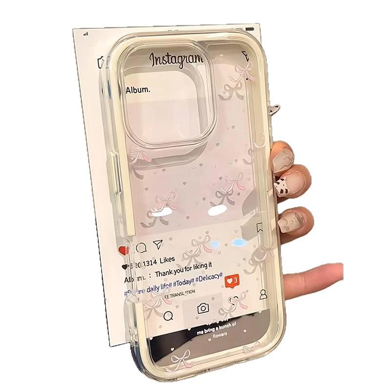 Pink love bow is suitable for Apple iPhone17/16 mobile phone case 14/15 color edge 12 girls 13 niche