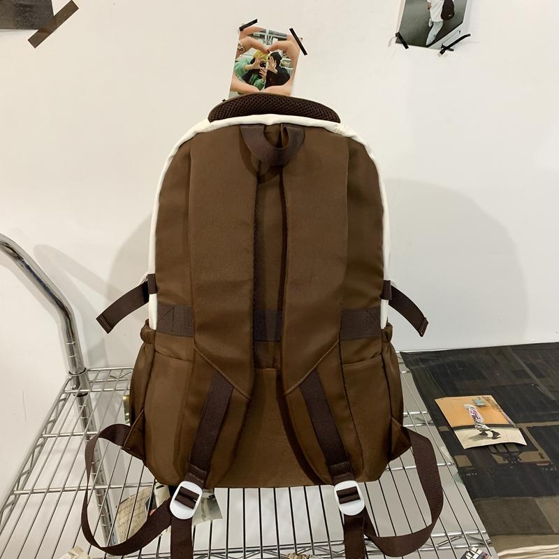 Junior High School Student Schoolbag Men's Large Capacity Backpack Color Block Backpack with Coin Purse