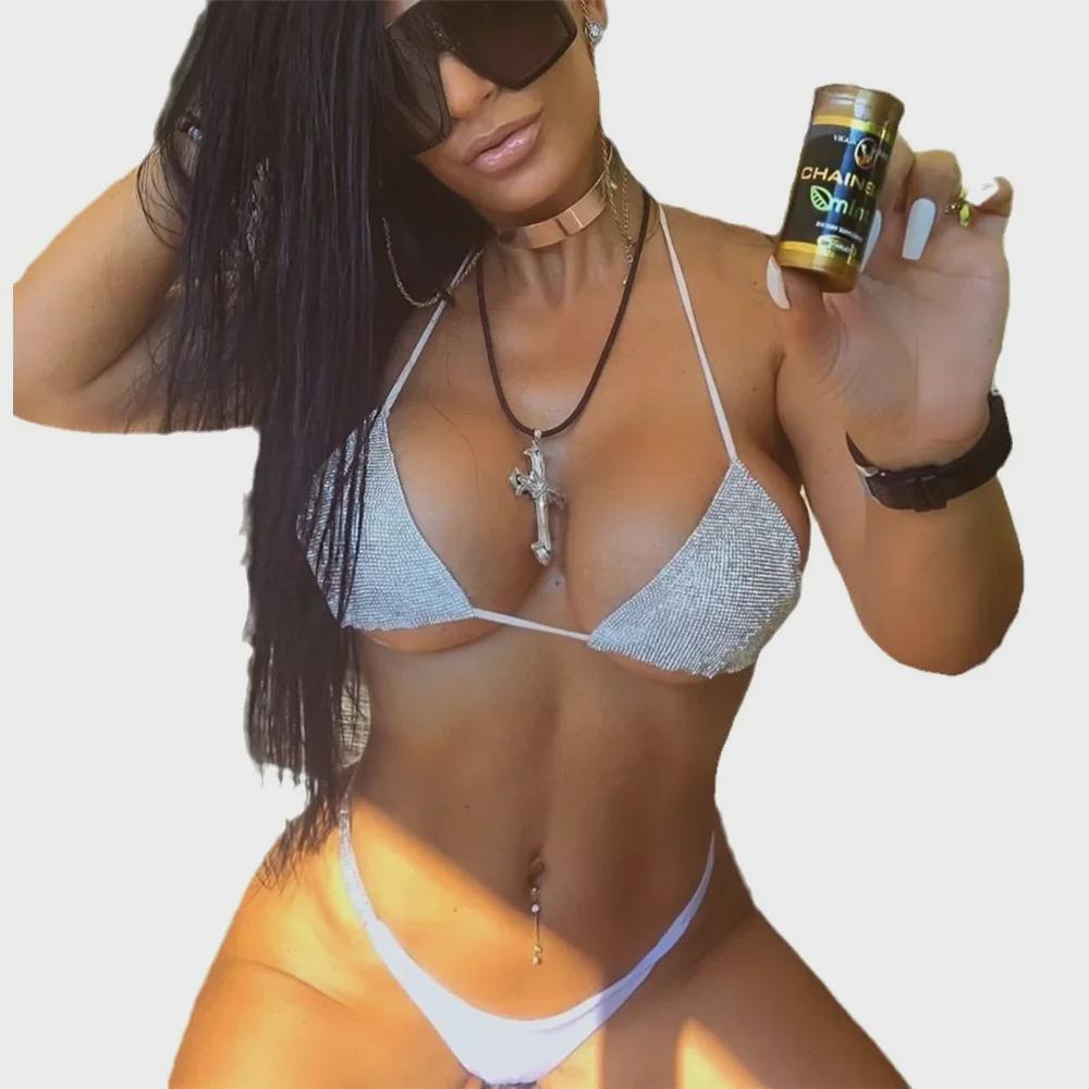 Trending European & American Solid Color Diamond Bikini - Style 6137