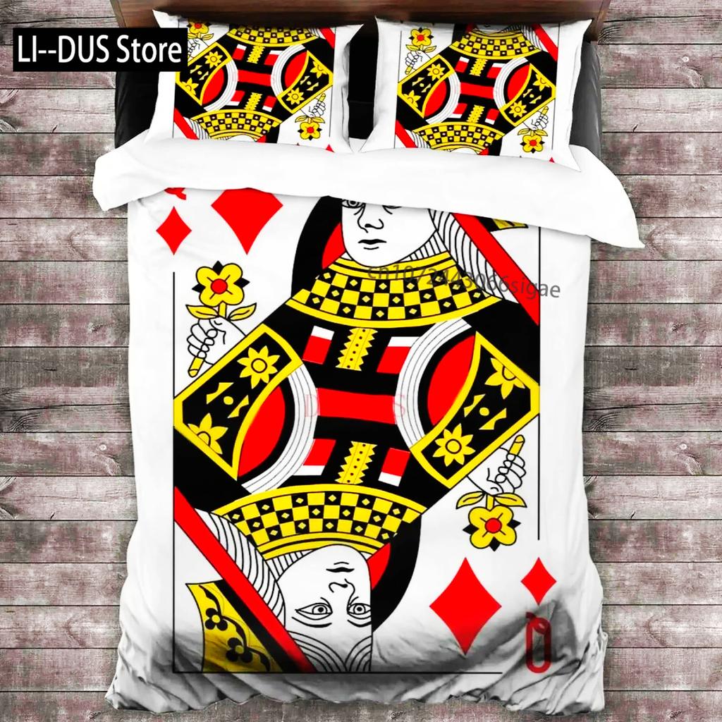 Copripiumino Re Donna Poker Moderno Set Biancheria da Letto Gioco di Carte Gamer Copripiumino Gioco d'Azzardo Atletica Copripiumino in Poliestere