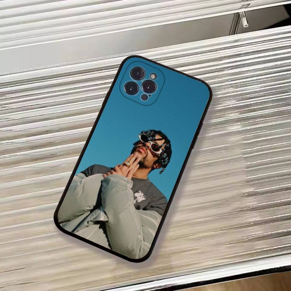 Hot Singer B-Bad Bunny Phone Case For iPhone 17,16,15,14,13,12,11 Plus,Pro Max,XS,Soft Silicone Black Cover