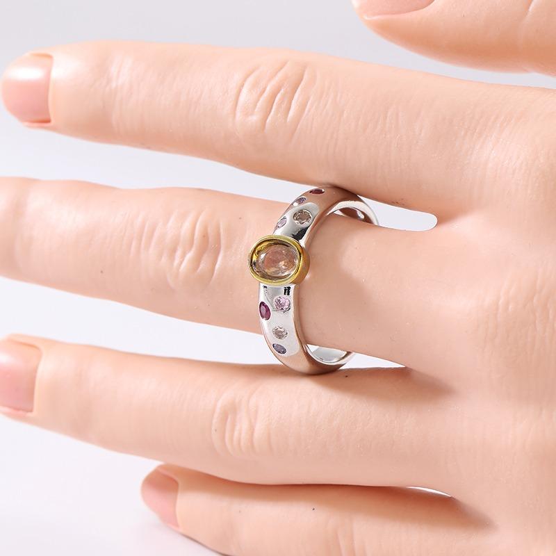 Gorgeous Inlaid Multicolored CZ Women's Ring Classic Two Color Geometry Daily Wear Party Jewelry Anniversary Gift