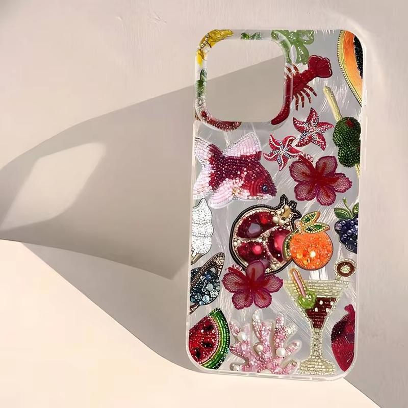Ocean Elements Fruit Juice Pattern Phone Case For iPhone 16 15 14 Pro Max 13 12 11 Pro Max 7 8 Plus XS XR X SE2 Shockproof Cover