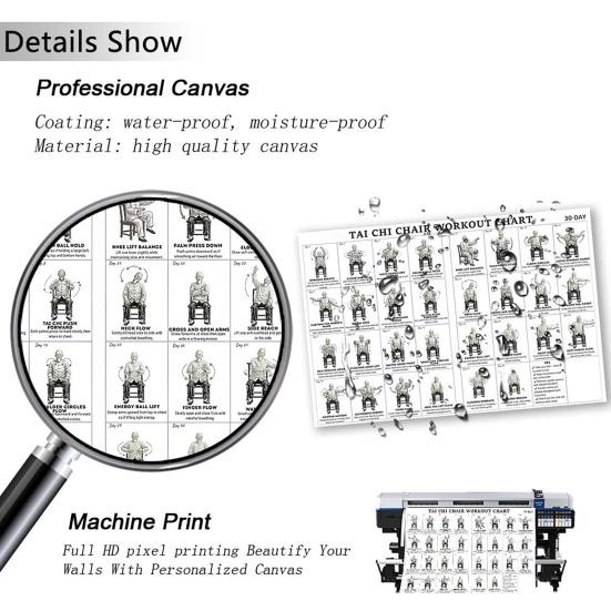 Tai Chi židle cvičení tabulka plakát bez rámu sedavé cviky pro začátečníky a seniory 12x18 palců PVC nástěnné umění pro obývací pokoj ložnici jógové studio