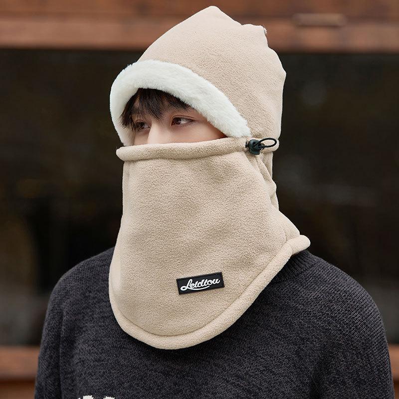 Men and women can wear fleece warm scarf integrated hat autumn and winter women's cold riding one-piece hat fleece