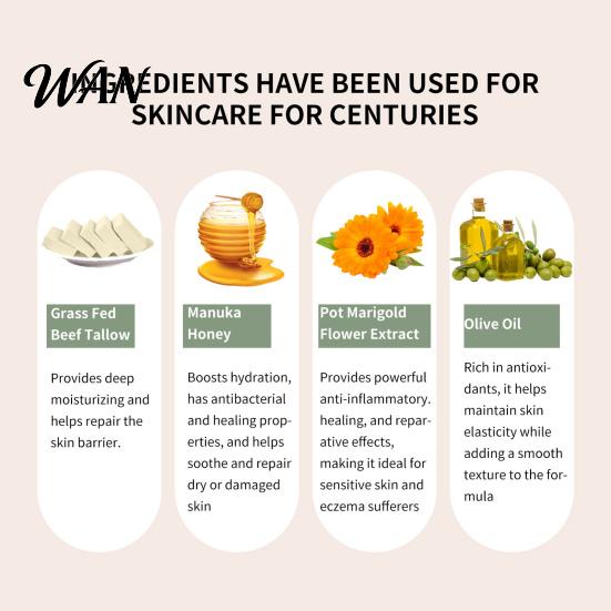 Dry Skin Moisturizer Beef Tallow Moisturizing Cream with Jojoba Oil Shea Butter Honey Lightweight Moisture Retention Non-Greasy Daily Hydration