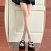 Muffin thick-soled open-toed cool slippers summer new shoes rhinestone toe wear one-word slippers women