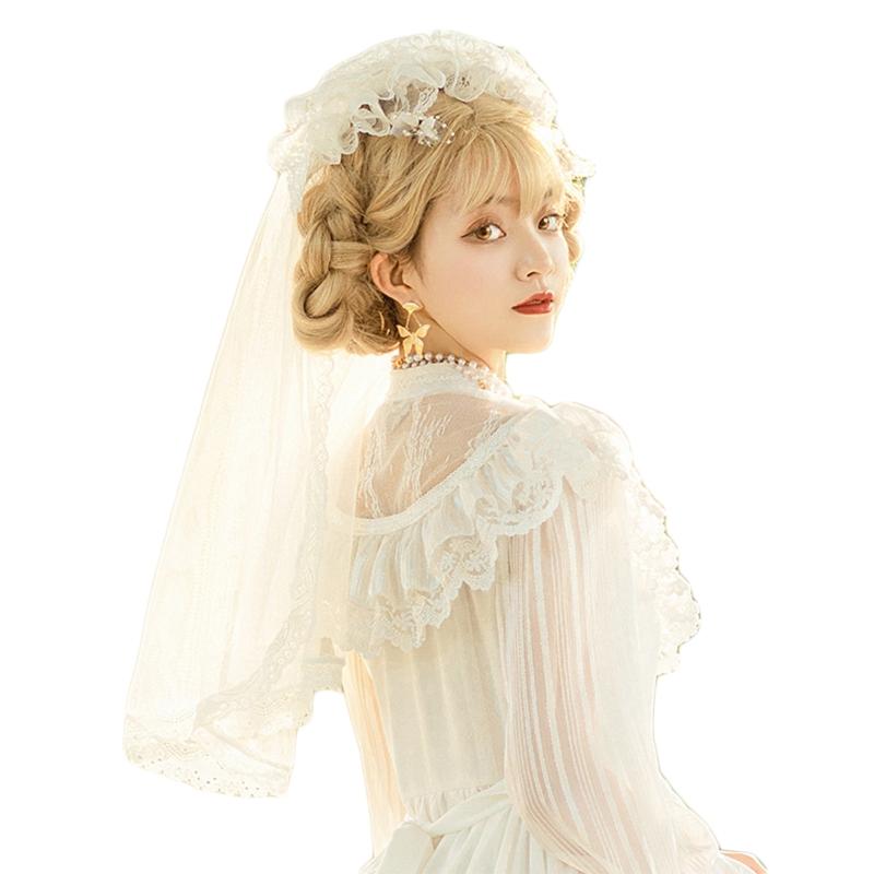 

Exquisite Brides Black White Lolita Veil Gothic Lace Veil Headdress One-layer Lace Veil Wedding Veil for Proposal Party