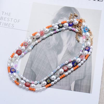 Clear Cute Colored Glazed Flower Pearl Necklace Beach Wind Handmade Beaded Necklace Temperament Collarbone Chain
