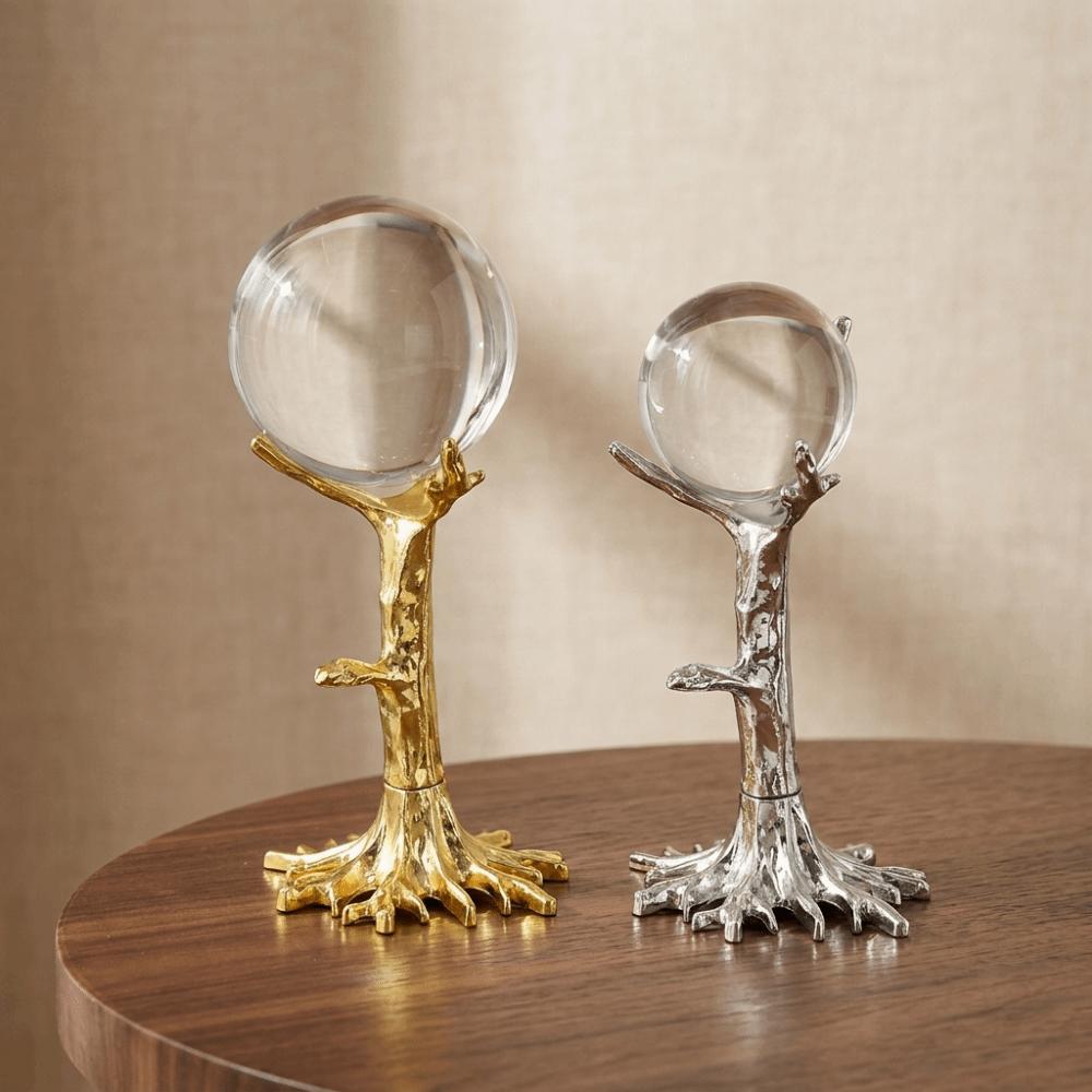 Zinc Zinc Zinc Alloy Tree Shape Crystal Ball Stand Gold/Sliver Crystal Ball Display Stand Bedroom