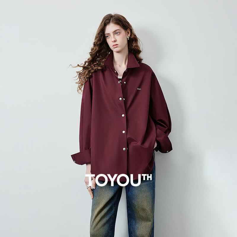 Chuyu Women s Loose Fit Brushed Cotton Polo Shirt L вино красного