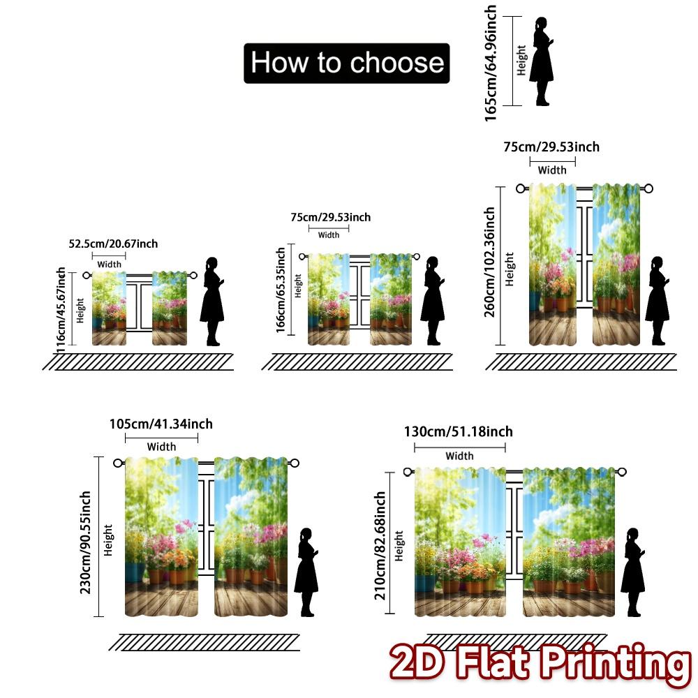 2pcs, 2D FLAT PRINTING Curtains (Without Rod) BloomingGarden Popular Curtain Fabric Semi-Sheer Curtains Room Decor for Bedroom,