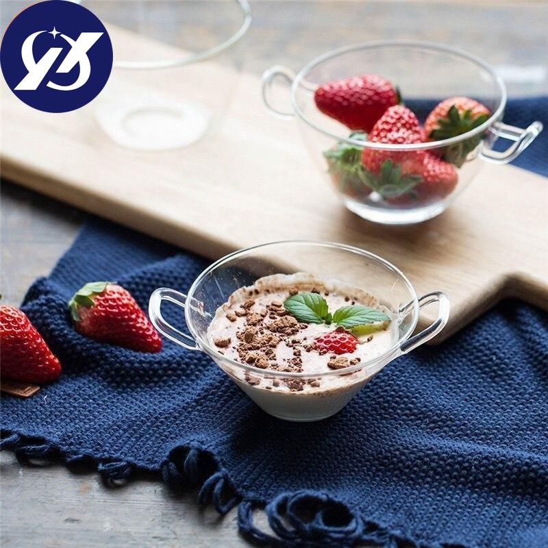 Hitzebeständige Glas-Eisschale, Obst- und Gemüsesalat-Dessertschale mit Griff, Heimdekoration, Geschirr