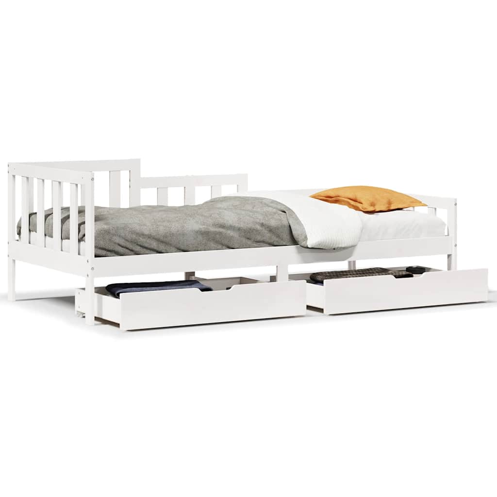 Daybed with Drawers White 80x200 Cm Pine Wood