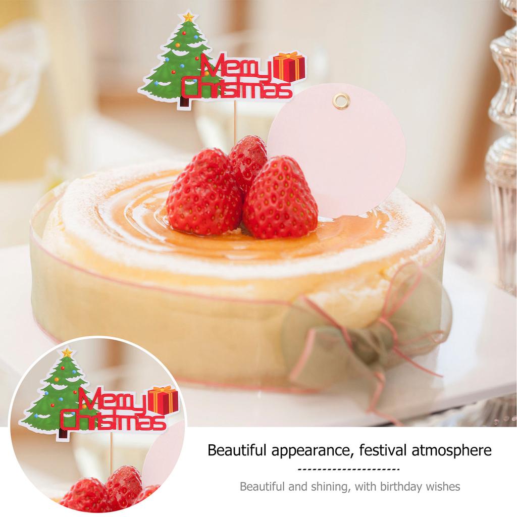 12Pcs Xmas Bell Cake Topper Sled Theme Premium Paper Wood Dessert Adornment Funny Cartoon Shape Bright Cake Ornament