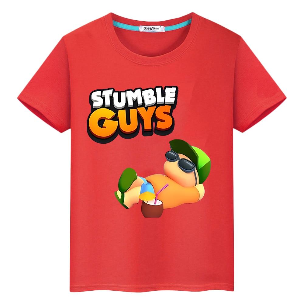 

Футболка с принтом Stumble Guys, футболка из 100% хлопка для мальчиков, повседневная цельная футболка y2k с аниме, короткие топы Kawaii, детская одежда для девочек