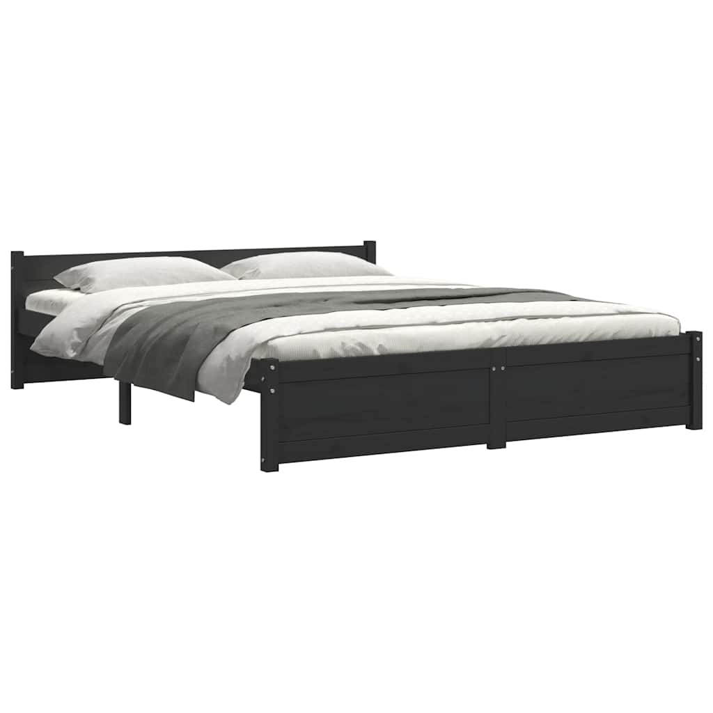 Solid Wood Bed Black 135 x 190 cm