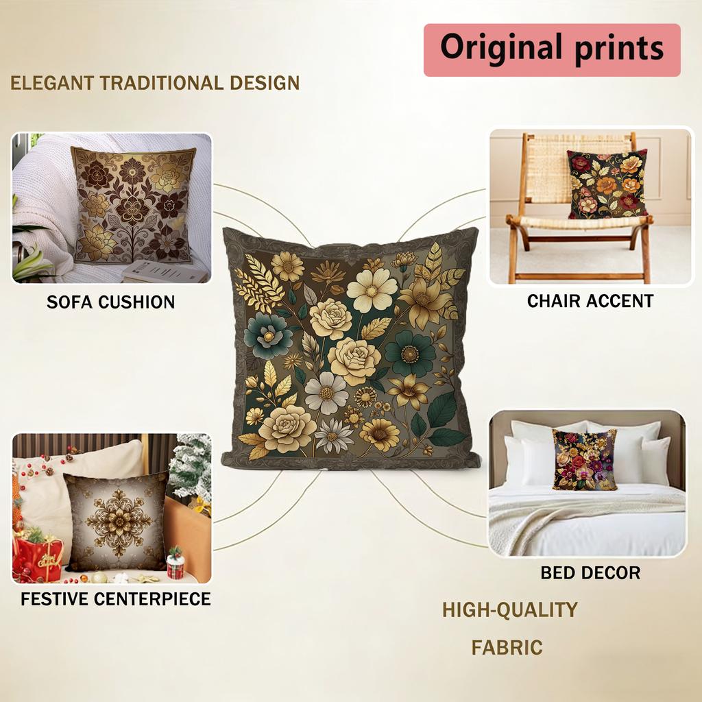 Vintage Floral Damask Decorative Throw Pillow Covers Pattern Cushion Cover Suitable For Sofa Bedroom Car Pillow Cover