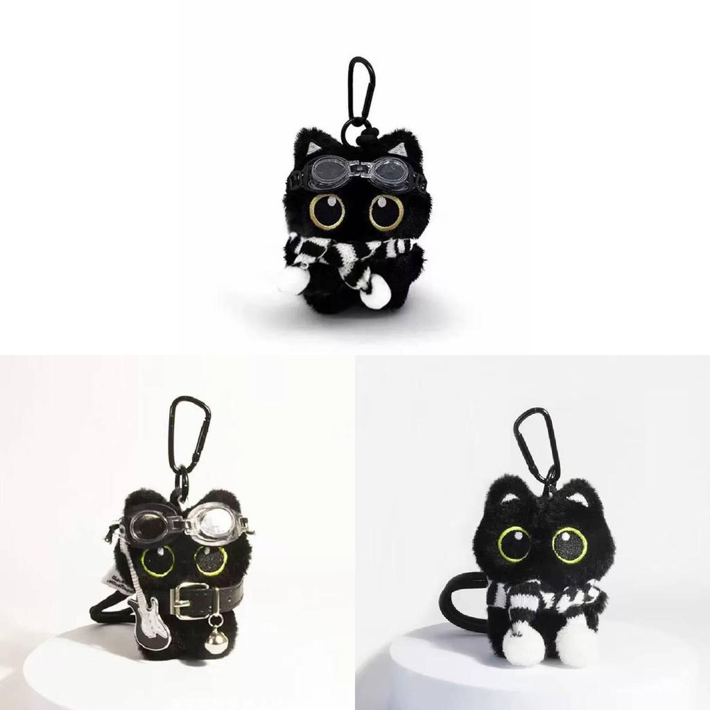 Punk Rock Black Cat Plush Toy With Guitar And Scarf For Teen Gift