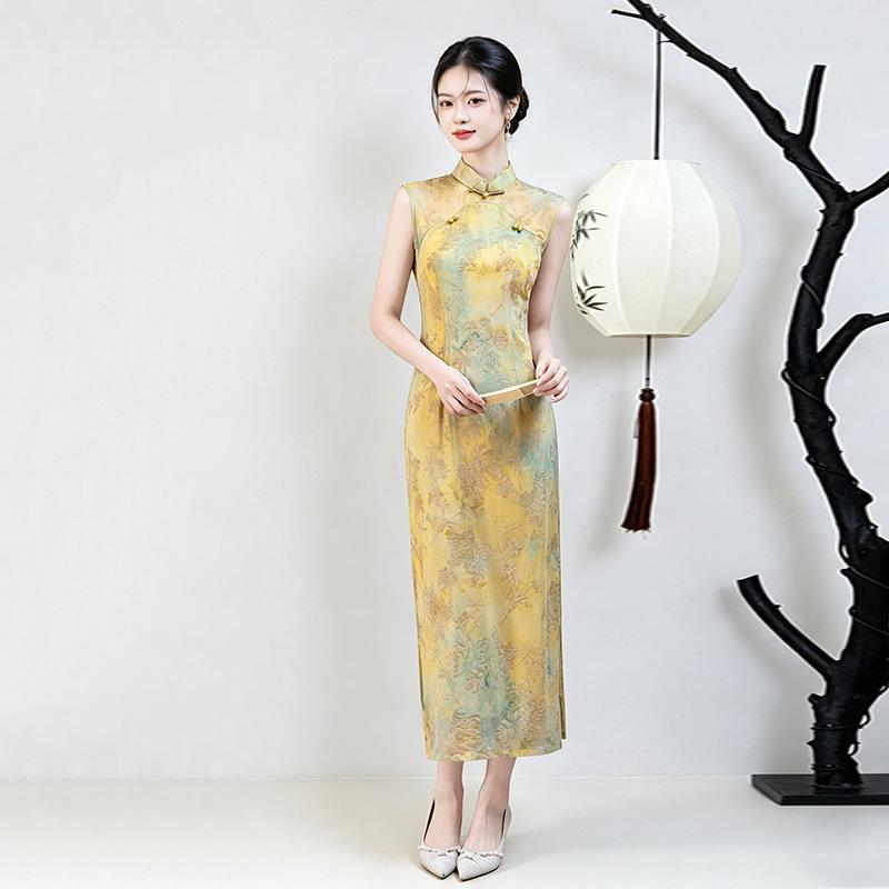 Yellow Sleeveless National Style New Chinese Suzhou Long Cheongsam Improved Young 1011 New Women's Premium Sense